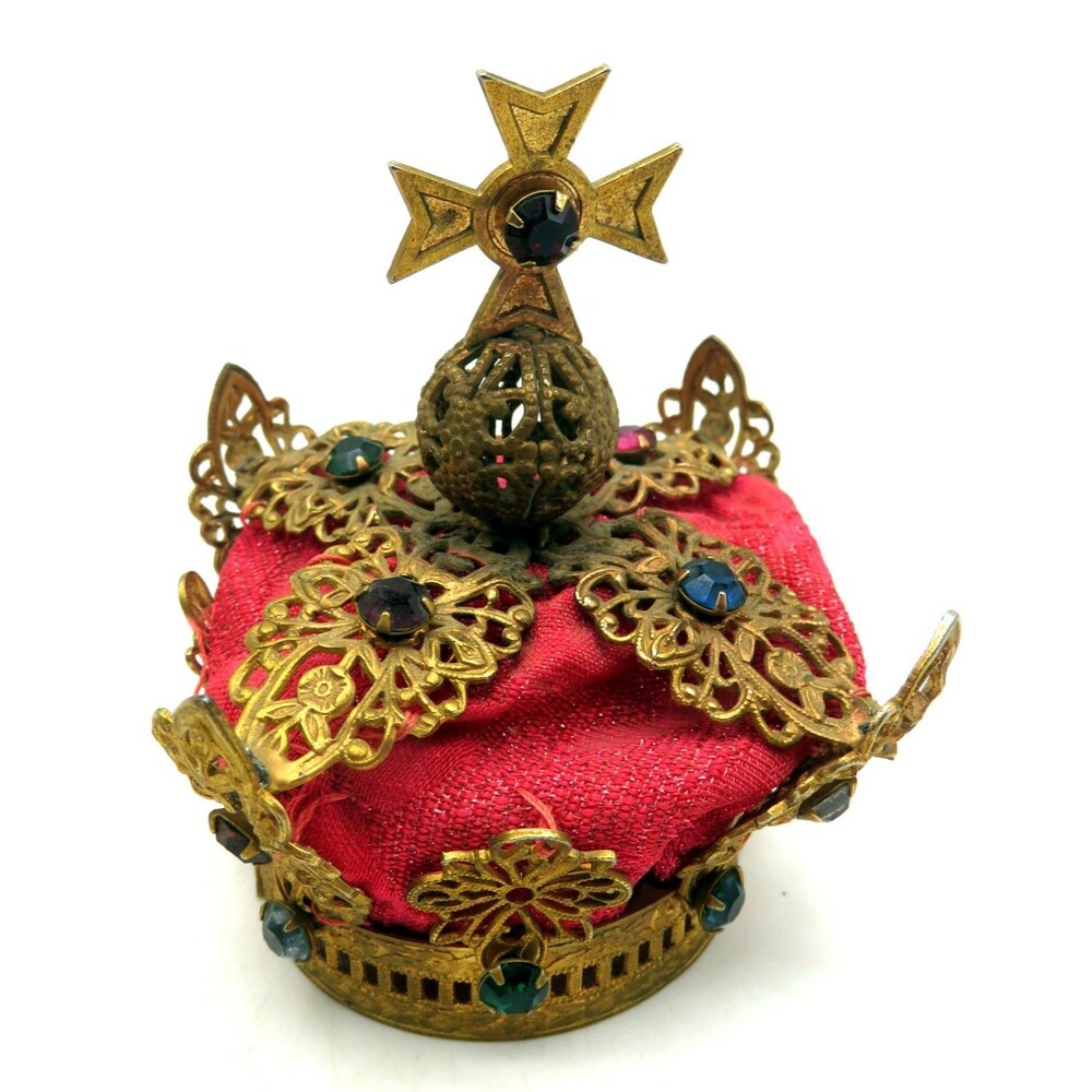Vintage Italian Jeweled Brass Filigree Infant Jesus of Prague Crown 2" Base
